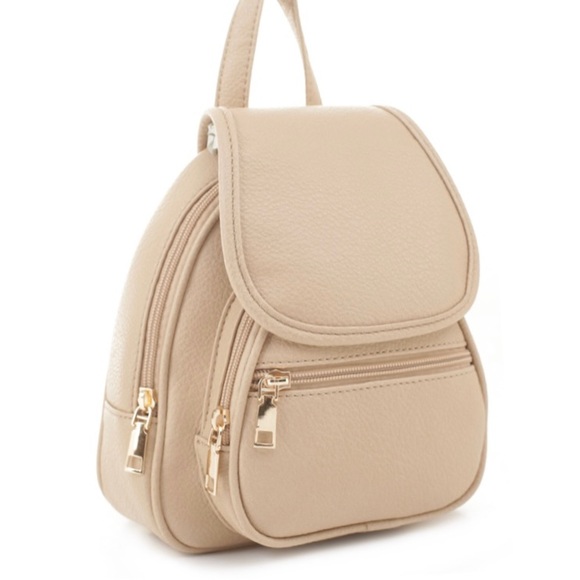 Minimalist Vegan Leather Nude Latte Classic Mini Backpack - Picture 1 of 11